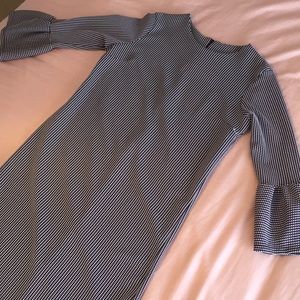 Peplum sleeve blue & white pin stripe dress